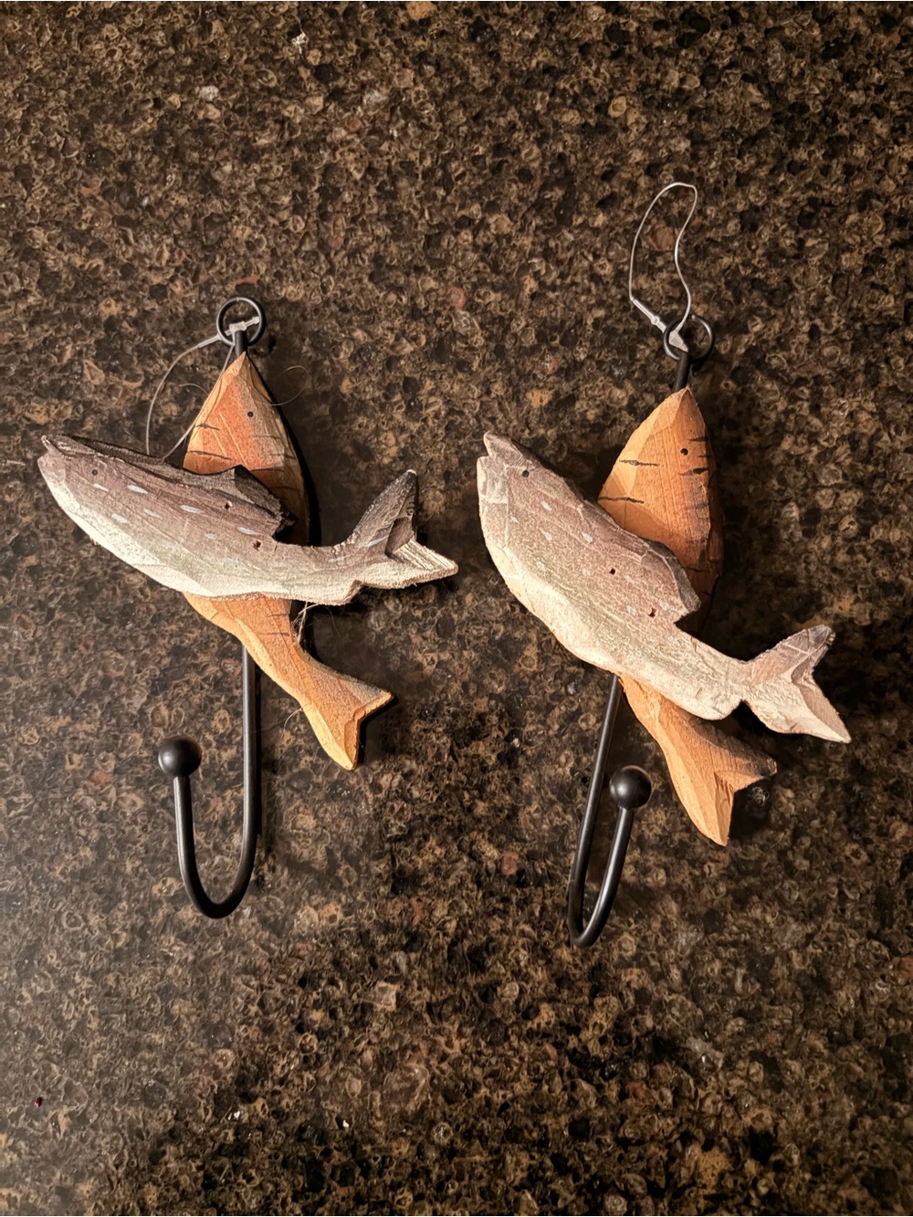 Unlisted Wooden Fish Hook Pair in Brown and Gray